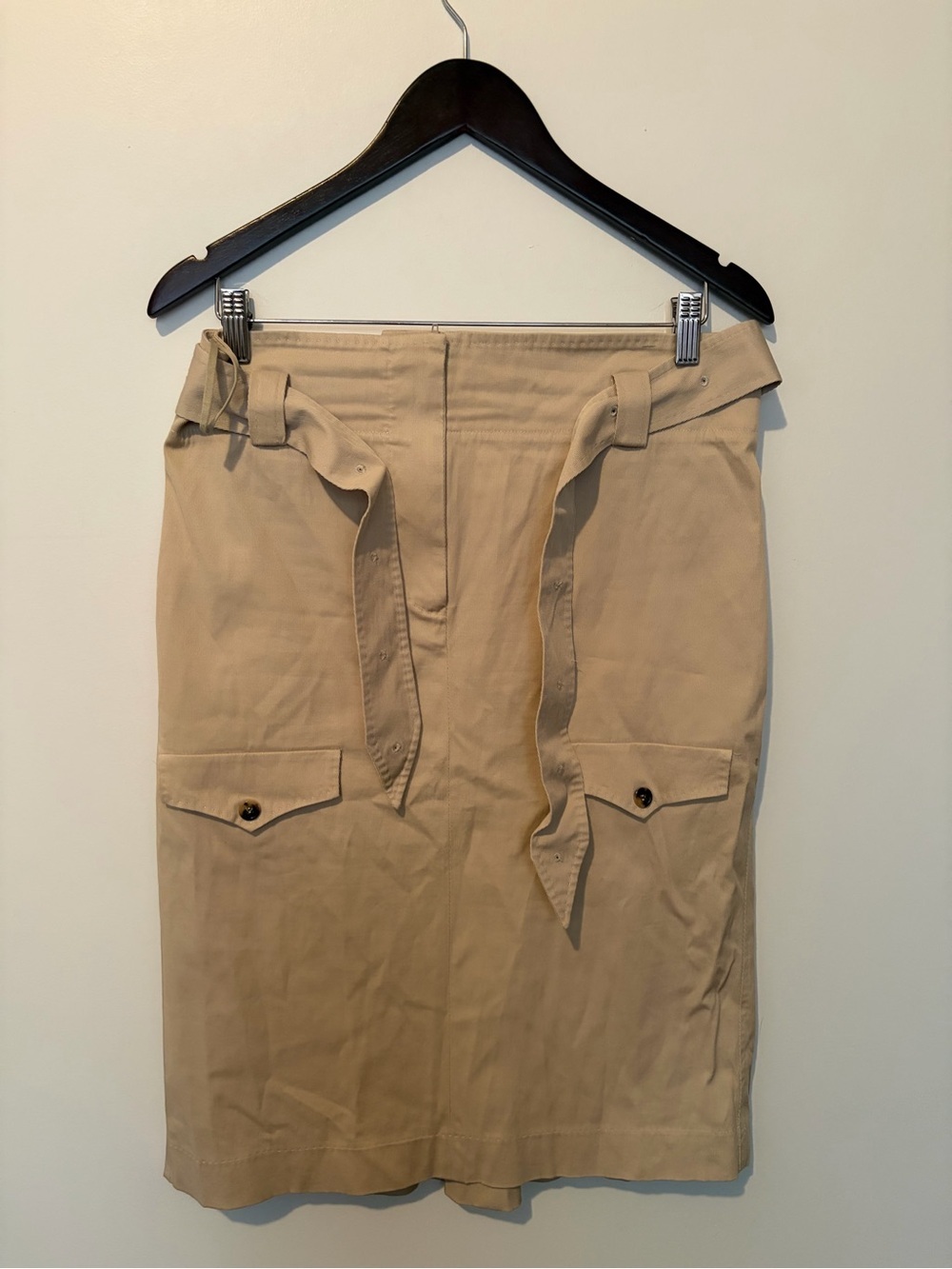 MALO Khaki Tan Midi Utility Skirt with Belt Waist - Size 42